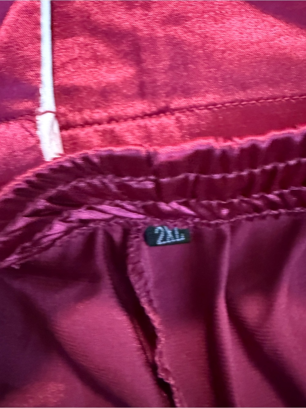 Satin Short Sleeve Pajama Set in Burgundy with White Piping - Picture 8 of 12